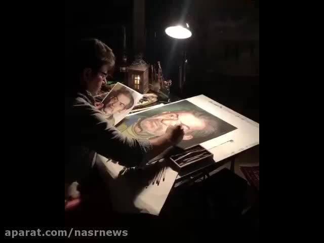 فیلم | نقاشی چهره استاد شهریار اثر صمد آتشبار